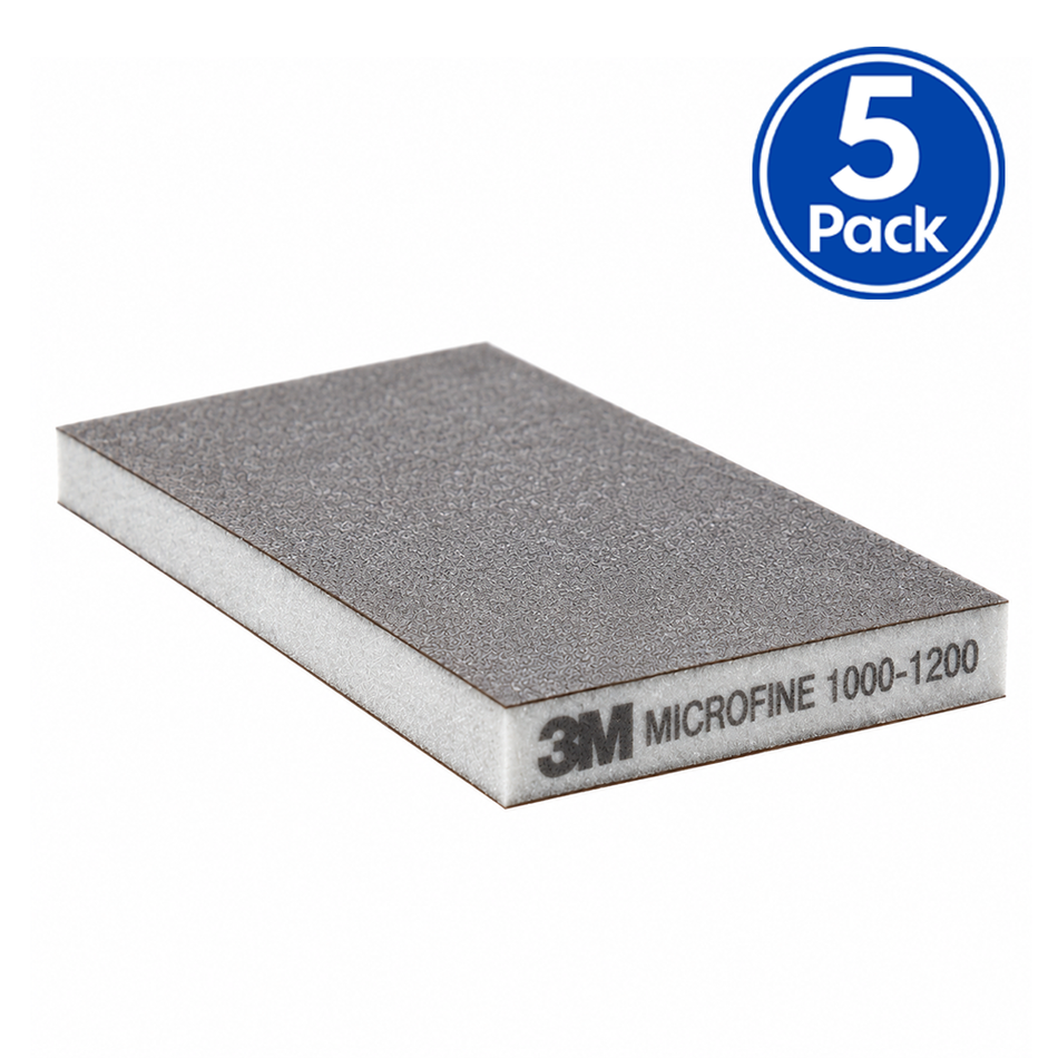 3M 23812 Two-Sided Sanding Sponge Microfine 1000-1200 Grit Grey 124mm x 98mm 5 Pack