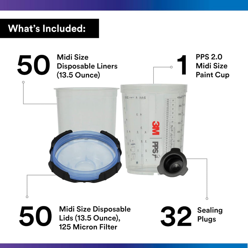 3M PPS 2.0 Midi Lids & Liners Kit 26112 400ml 200 Micron x 50 Pack