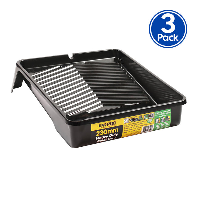 UNi-PRO 230mm Heavy Duty Black Paint Tray Roller Tray x 3 Pack