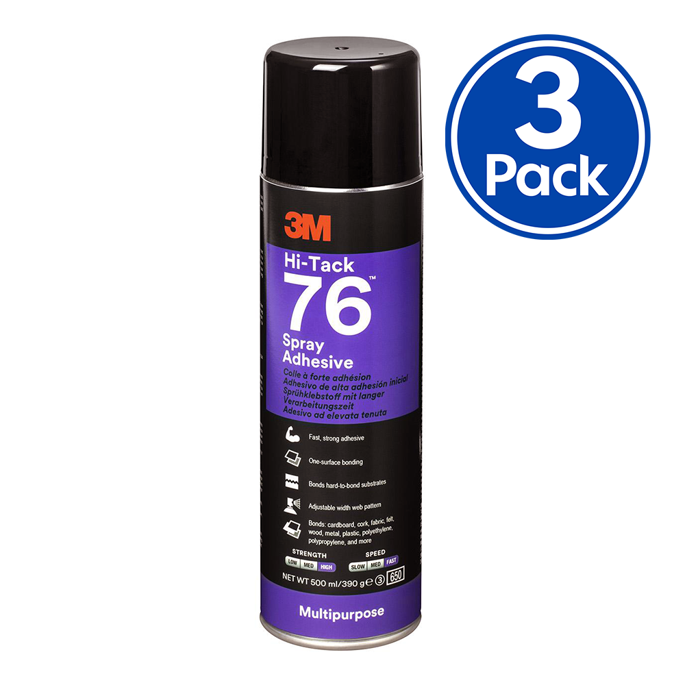 3M Hi-Tack 76 Spray Adhesive Clear 535ml Bonding Rubber Fabric Felt x 3 Pack
