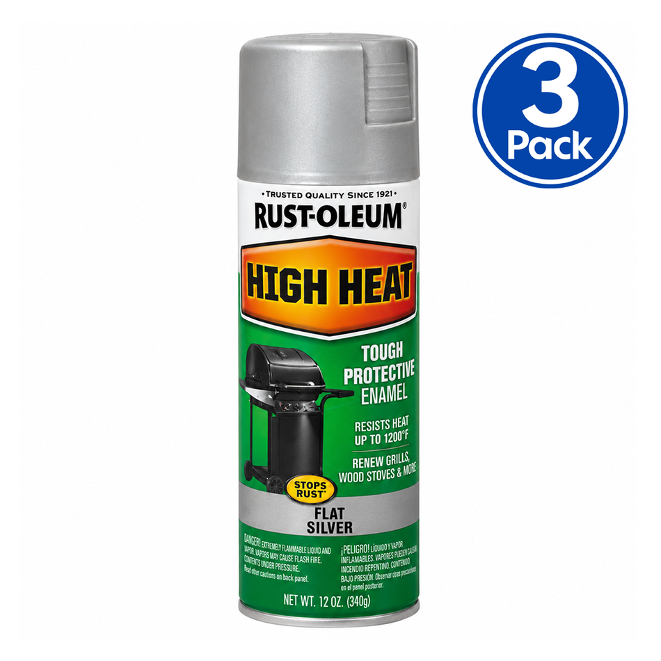 RUST-OLEUM High Heat Flat Silver Spray Paint 340g 3 Pack