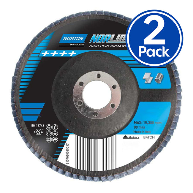 NORTON Norline R842 Sanding Flap Disc 125mm x 22mm 60 Grit x 2 Pack Z60