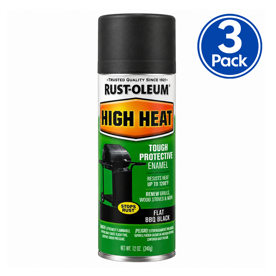 RUST-OLEUM High Heat Flat BBQ Black 340g Heat Resistant Spray Paint 3 Pack