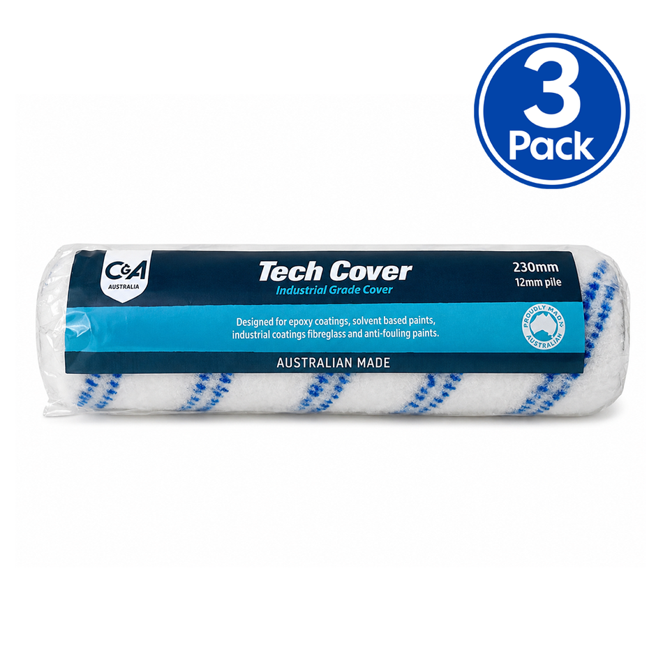 C&A Tech Roller Cover 230mm 12mm Nap Paint Roller Sleeve 3 Pack