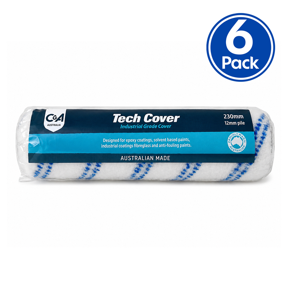 C&A Tech Roller Cover 230mm 12mm Nap Paint Roller Sleeve 6 Pack
