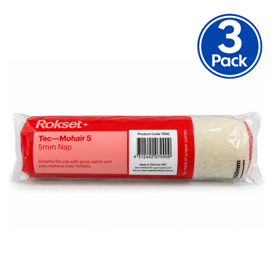 ROKSET Tec Mohair Roller Cover 180mm 5mm Nap 3 Pack
