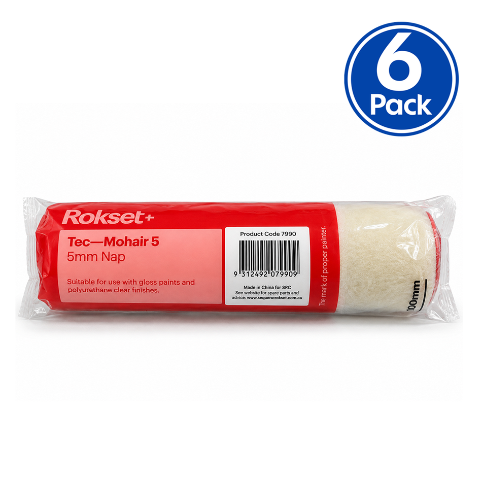 ROKSET Tec Mohair Roller Cover 180mm 5mm Nap 6 Pack