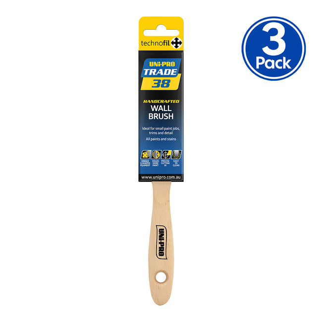 UNI-PRO Trade Wall Brush 38mm Professional Paint Application Brush 3 Pack