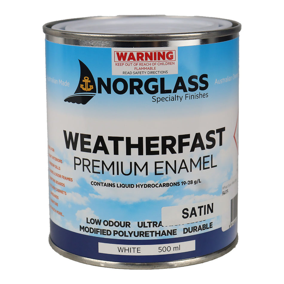 NORGLASS Weatherfast Satin White 500ml Marine Enamel Paint