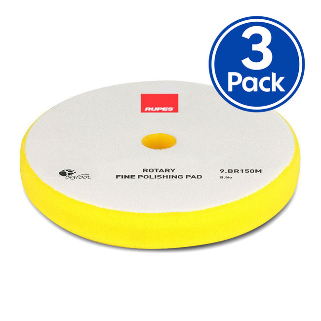 RUPES Bigfoot 130/135mm Yellow Rotary Fine Polishing Pad 9.BR150M x 3 Pack