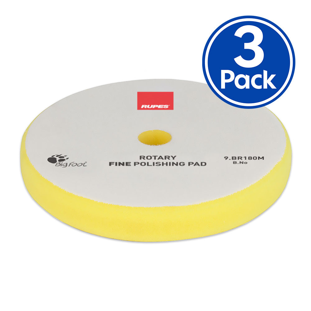 RUPES Bigfoot 155/160mm Yellow Rotary Fine Polishing Pad 9.BR180M x 3 Pack