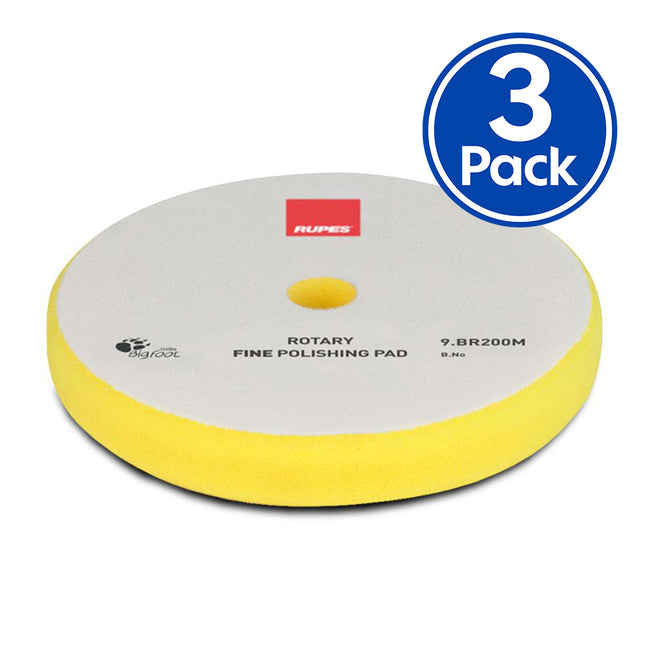 RUPES Bigfoot 175/180mm Yellow Rotary Fine Polishing Pad 9.BR200M x 3 Pack