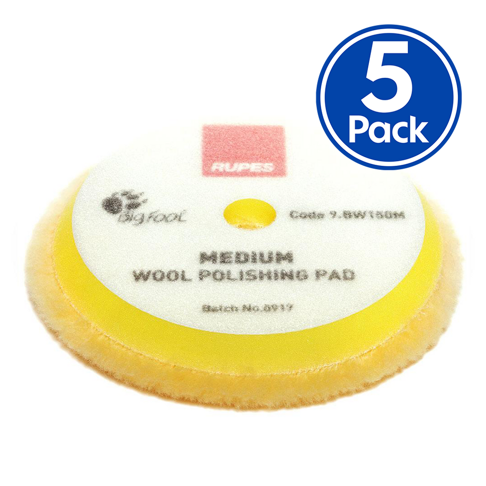 RUPES Bigfoot 130/145mm Medium Wool Yellow Polishing Pad 9.BW150M x 5 Pack