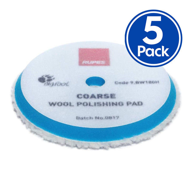 RUPES Bigfoot 150/180mm Coarse Blue Wool Polishing Pad 9.BW180H x 5 Pack