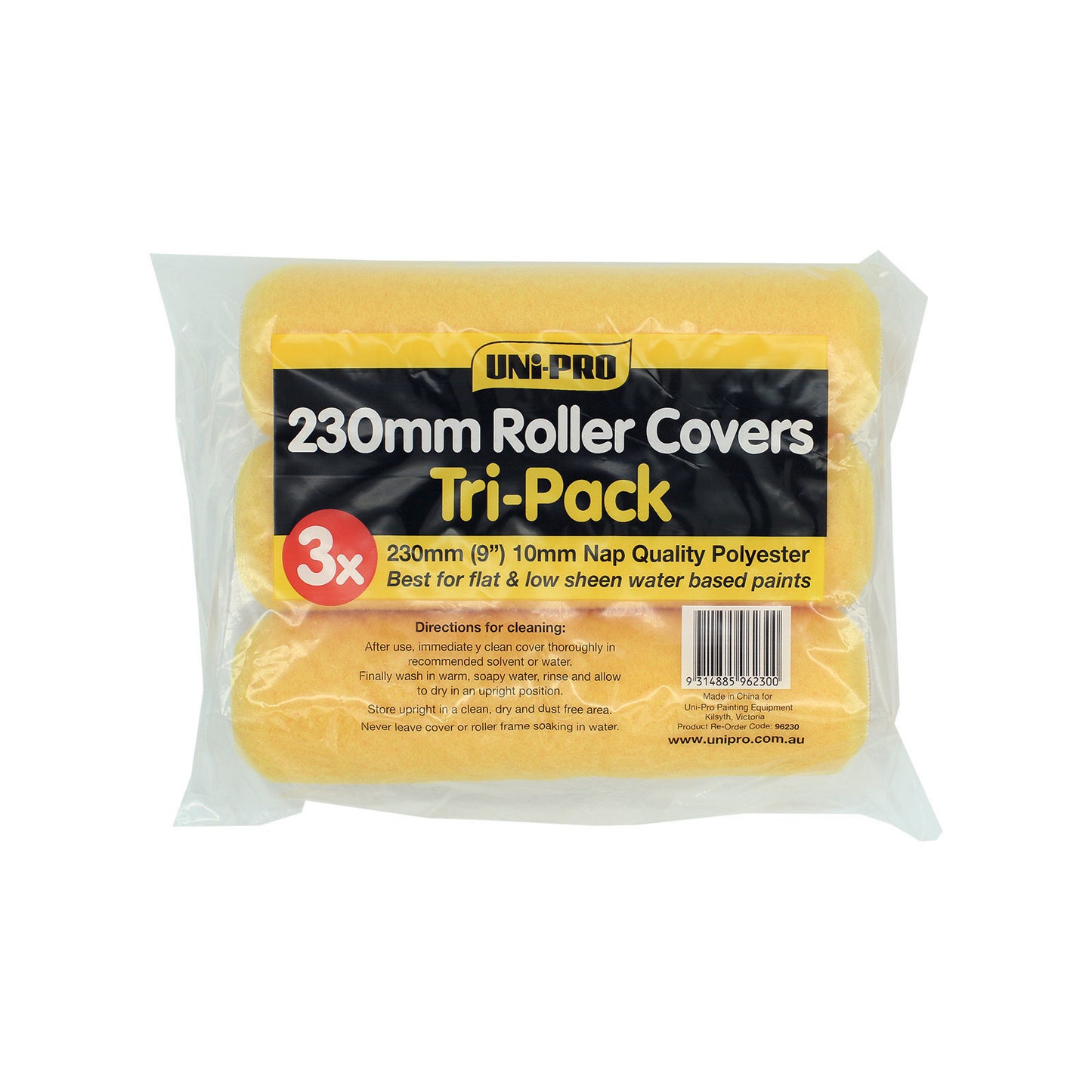 UNI-PRO Polyester Roller Covers Range 230mm x 10mm Nap Water Based Paints x 3