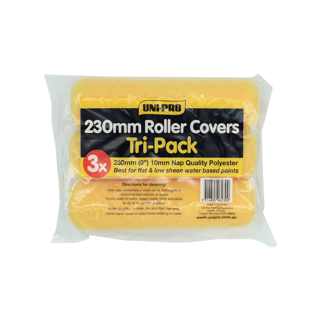 UNI-PRO Polyester Roller Covers Range 230mm x 10mm Nap Water Based Paints x 3