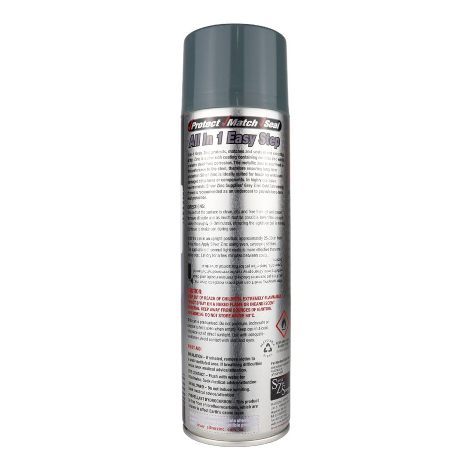 SILVER ZINC SUPPLIES 3 in 1 Cold Galvanising Metal Primer Grey 400g Aerosol 99% Zinc