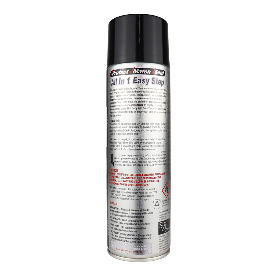SILVER ZINC SUPPLIES 3 in 1 Cold Galvanising Metal Primer Black 400g Aerosol 99% Zinc