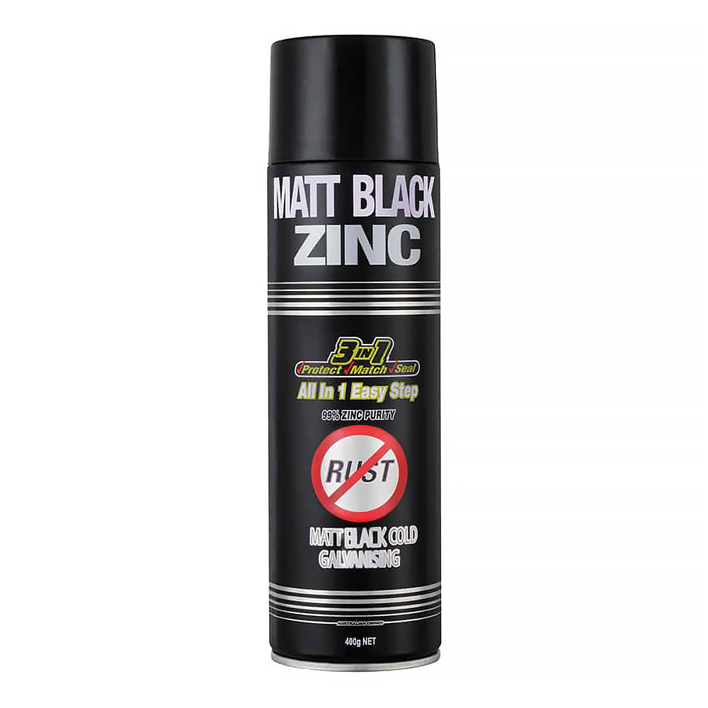 SILVER ZINC SUPPLIES 3 in 1 Cold Galvanising Metal Primer Matt Black 400g Aerosol 99% Zinc