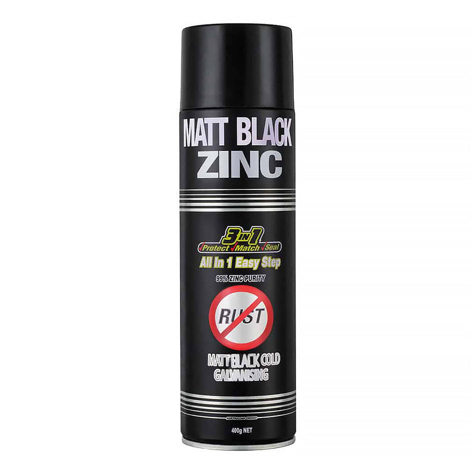 SILVER ZINC SUPPLIES 3 in 1 Cold Galvanising Metal Primer Matt Black 400g Aerosol 99% Zinc