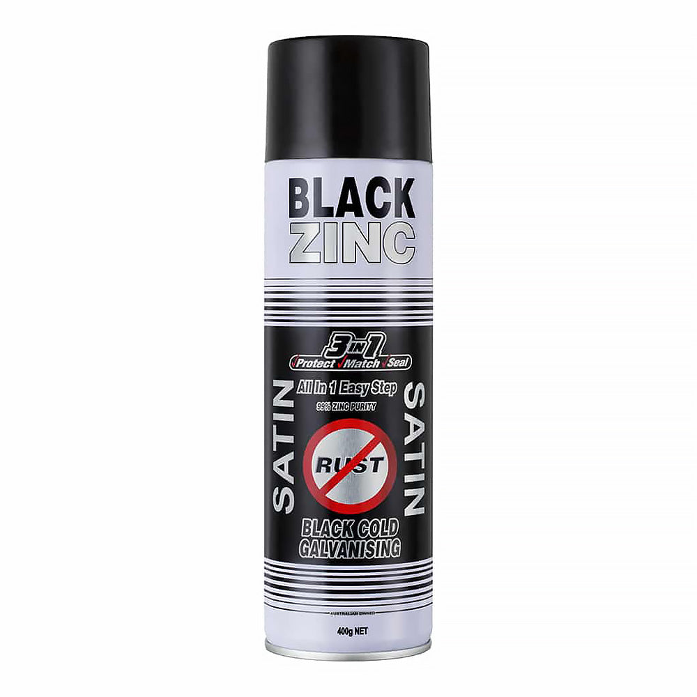 SILVER ZINC SUPPLIES 3 in 1 Cold Galvanising Metal Primer Satin Black 400g Aerosol 99% Zinc