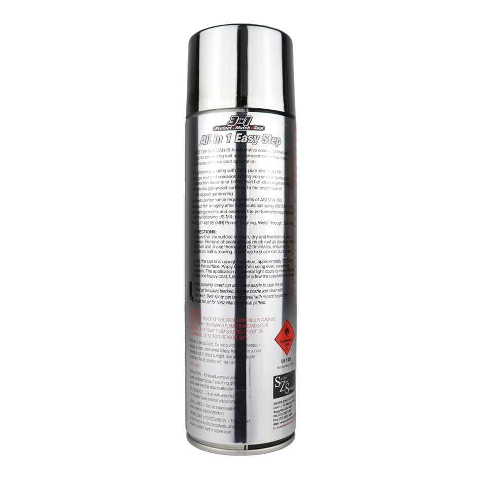SILVER ZINC SUPPLIES Hot Dip Galv In A Can 400g Aerosol Bright Silver 99% Zinc