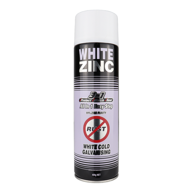 SILVER ZINC SUPPLIES 3 in 1 Cold Galvanising Metal Primer White 400g Aerosol 99% Zinc