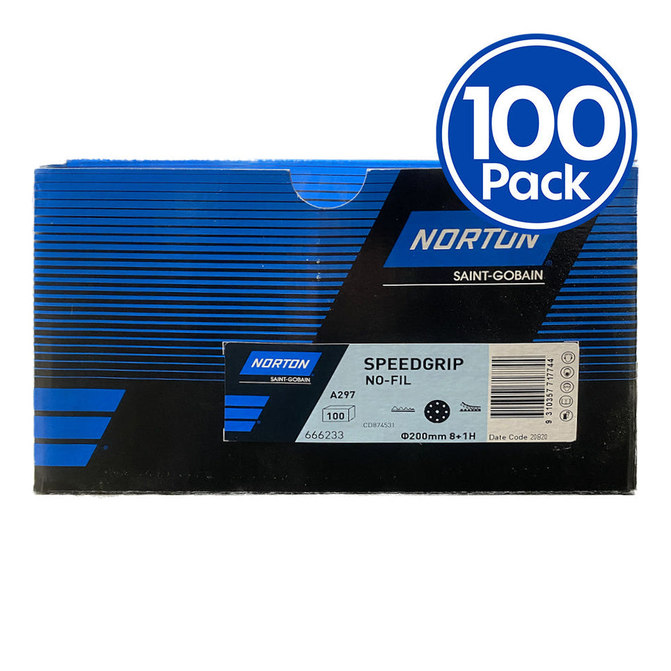NORTON Speed Grip A297 Grit P240 200mm 8H Hole 100 Discs Hook & Loop Sandpaper