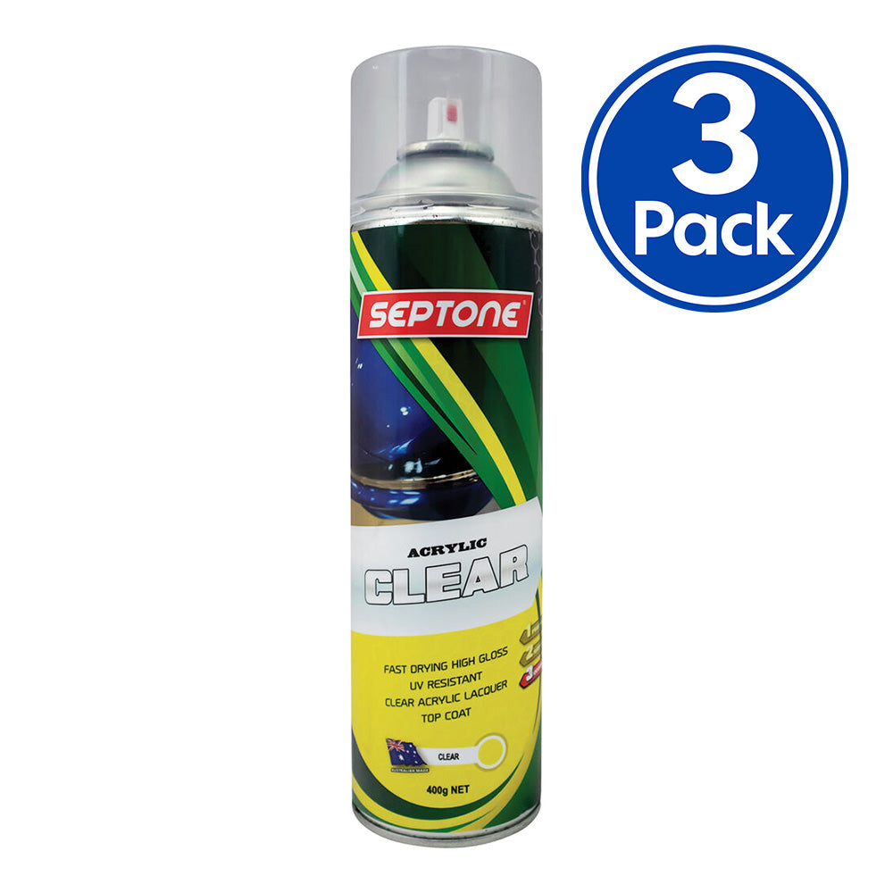 SEPTONE Professional Automotive Acrylic Clear Coat Spray Paint 400g Aerosol x 3 Pack