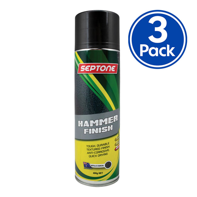 SEPTONE Metallic Hammer Finish Anti Corrosive Spray Paint 400g Aerosol Charcoal x 3 Pack