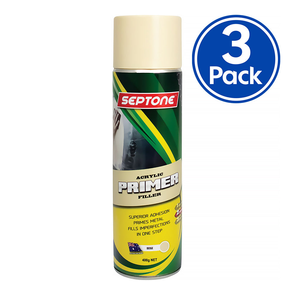 SEPTONE Primer Filler Acrylic Lacquer Spray Paint 400g Aerosol Beige x 3 Pack