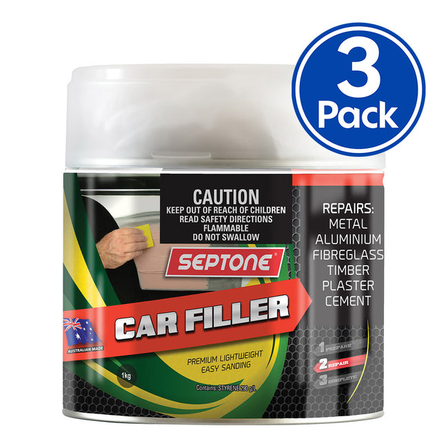 SEPTONE Automotive Lightweight Polyester Car Body Filler 1kg with Hardener x 3 Pack