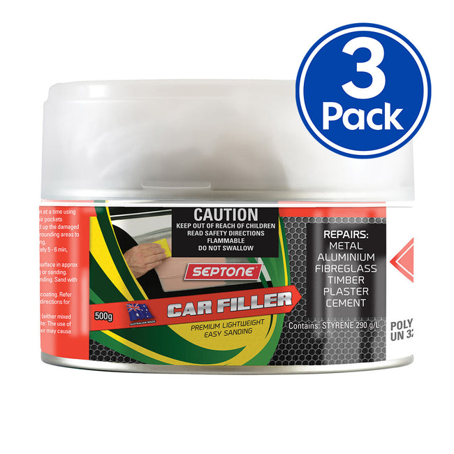 SEPTONE Automotive Lightweight Polyester Car Body Filler 500g with Hardener x 3 Pack