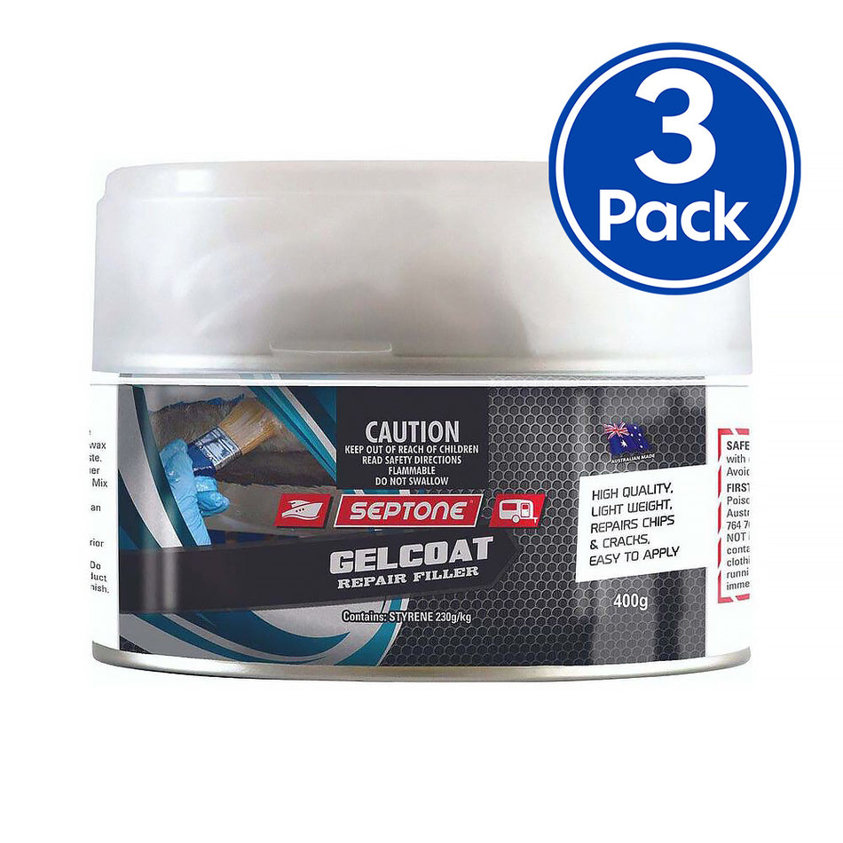 SEPTONE Boat Care Marine Gelcoat Repair Body Filler 400g with Hardener x 3 Pack