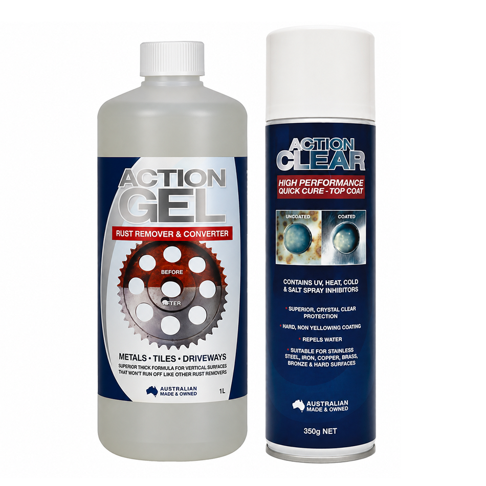 ACTION Clear Coat Rust Sealer Spray 350g & Gel Rust Converter 1L Bundle