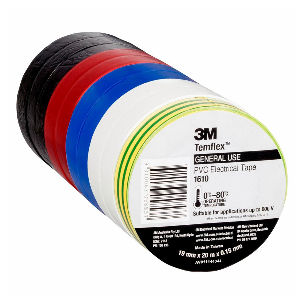 3M Temflex 1610 General Purpose Vinyl Electrical Tape Rainbow 19mm x 20m x 10