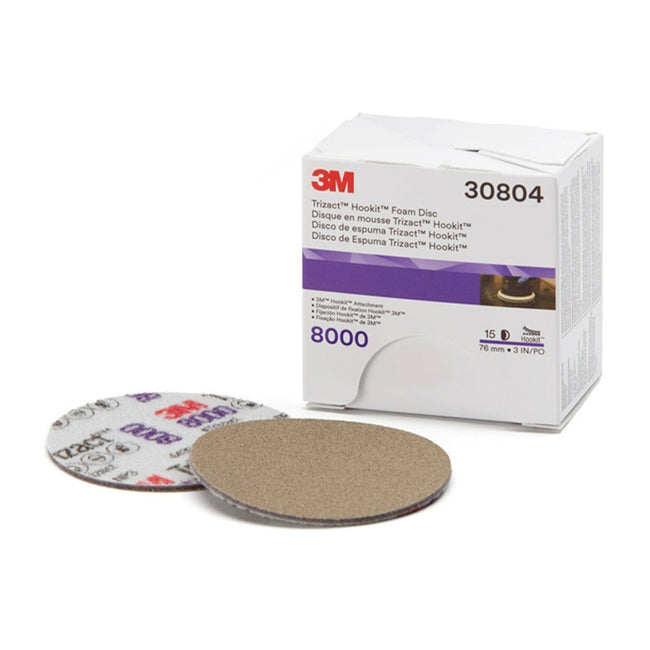 3M 30804 Trizact Hookit Foam Sanding Disc 75mm 3" 8000 Grit x 15 Pack Box
