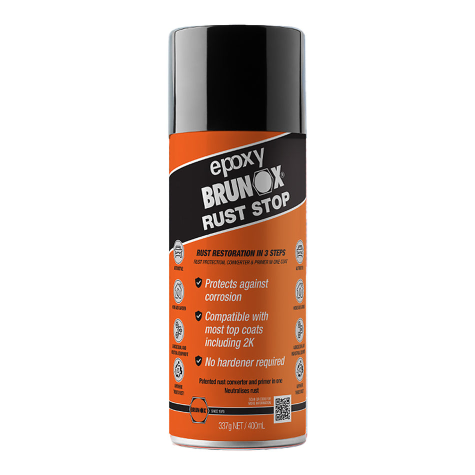 BRUNOX Epoxy Rust Stop Satin Black Aerosol 400ml Rust Converter Primer Spray