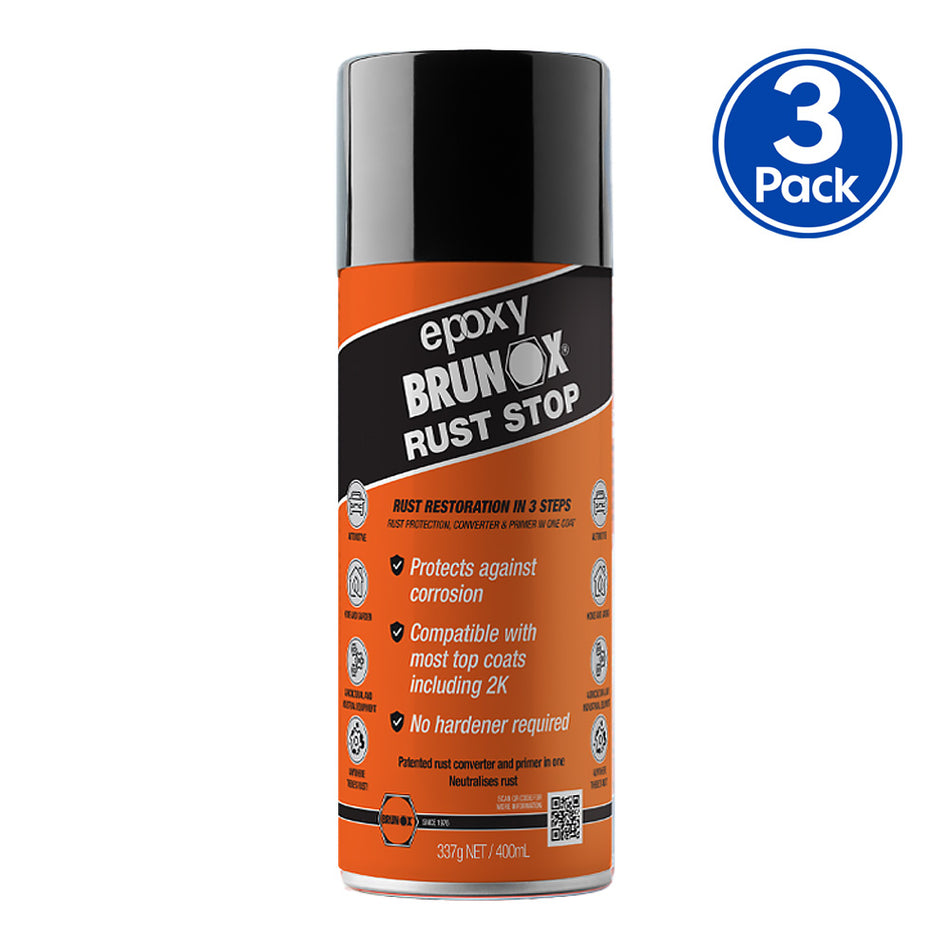 BRUNOX Epoxy Rust Stop Satin Black Aerosol 400ml Rust Converter Primer Spray x3