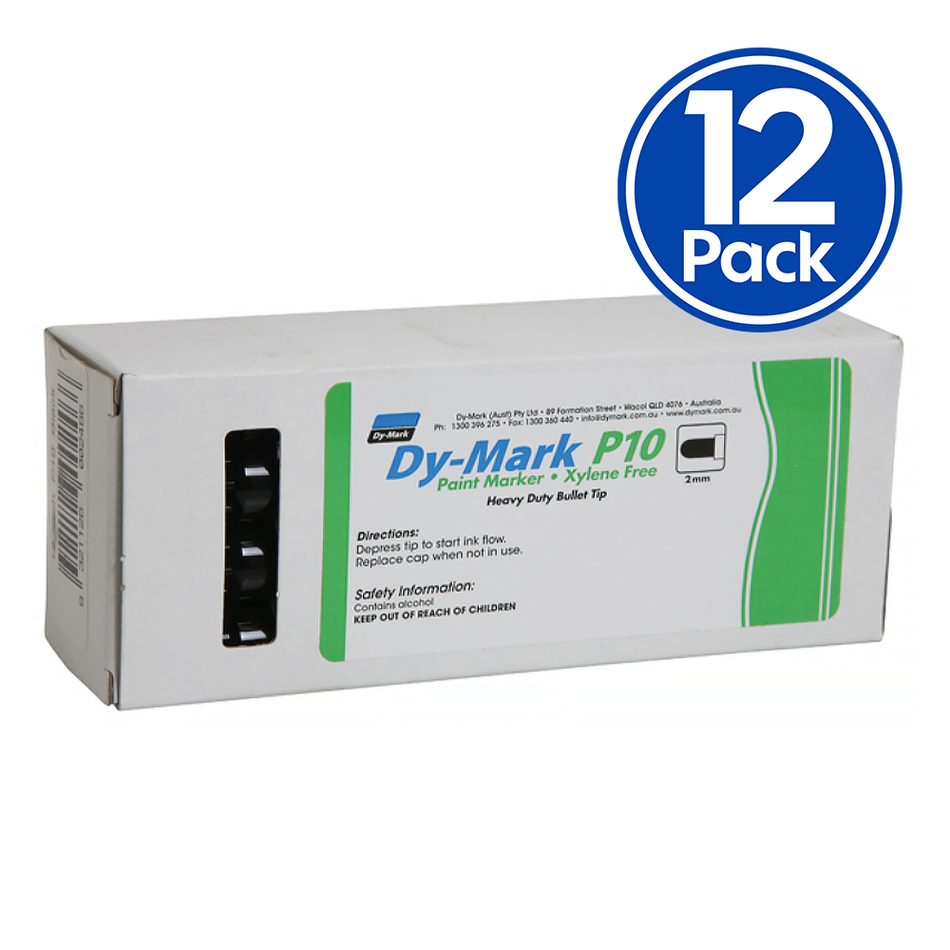 DY-MARK Paint Marker P10 Heavy Duty Bullet Tip Black 2mm x 12 Pack