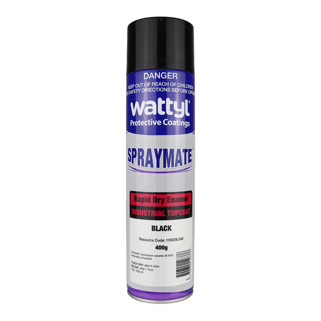 WATTYL Spraymate Industrial Quick Dry 1K Enamel Topcoat 400g Aerosol Gloss Black