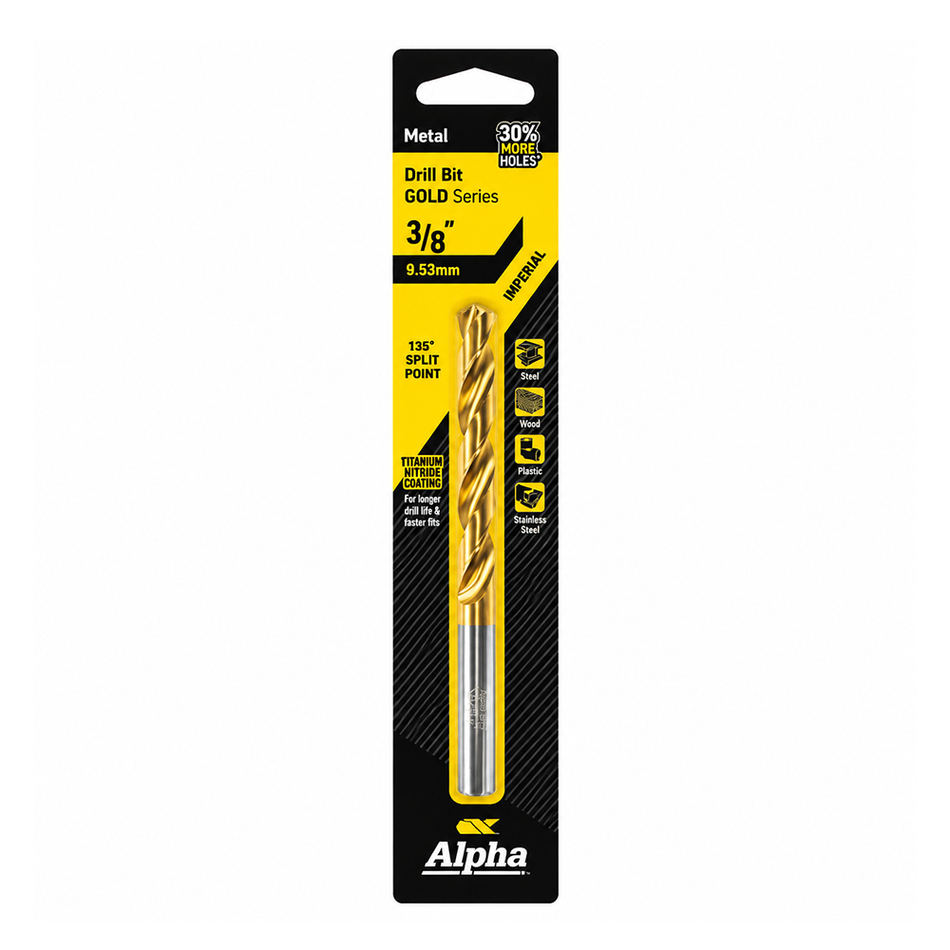 ALPHA Gold Series 3/8" (9.53mm) HSS Jobber Drill Bit Carded