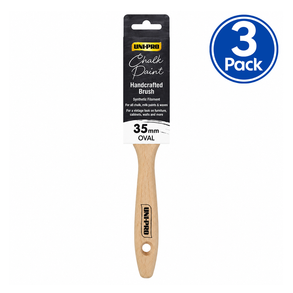 UNi-PRO 35mm Oval Chalk Paint Brush for Furniture 3 Pack