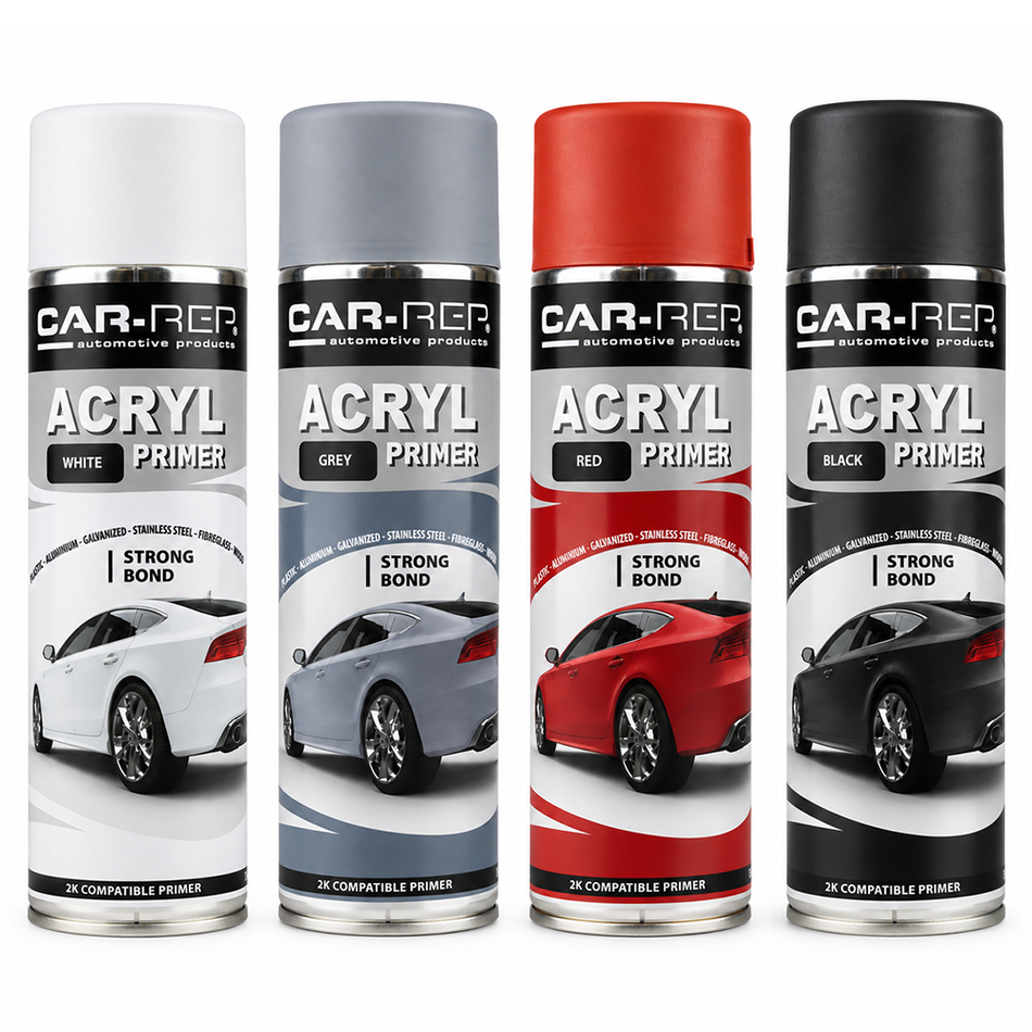 CAR-REP Acrylic Automotive Primer Bundle 500ml Grey White Red Black 4 Pack