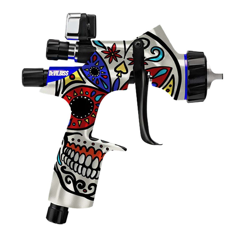 DEVILBISS Limited Edition Calavera DV1 Basecoat 1.3mm Digital Gravity Gun & Cup Kit B+ Aircap