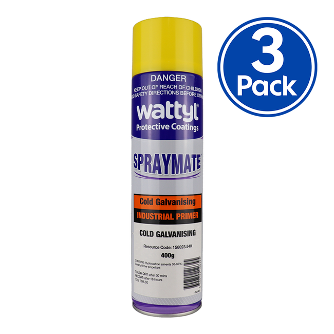WATTYL Spraymate Industrial Cold Galvanising 1K Zinc Rich Metal Primer 400g Aerosol Grey x 3 Pack