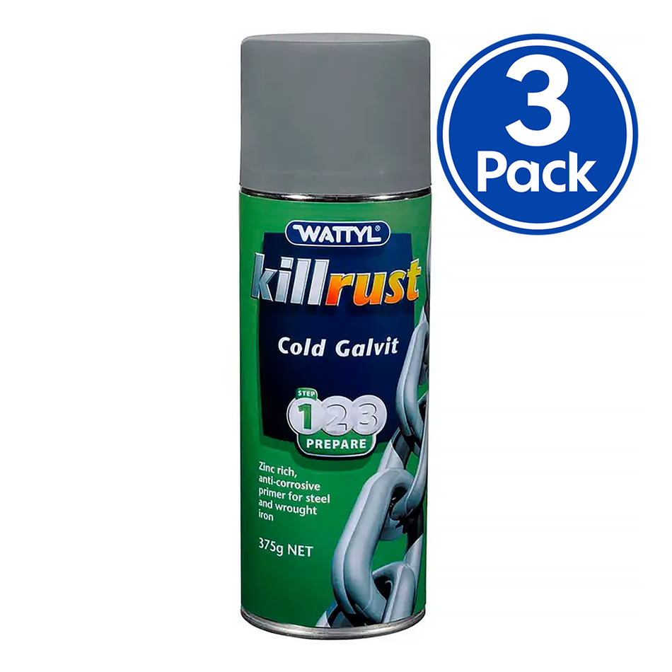 WATTYL Killrust Cold Galvit Galvanising Aerosol Grey 375g Corrosion Protection x 3 Pack