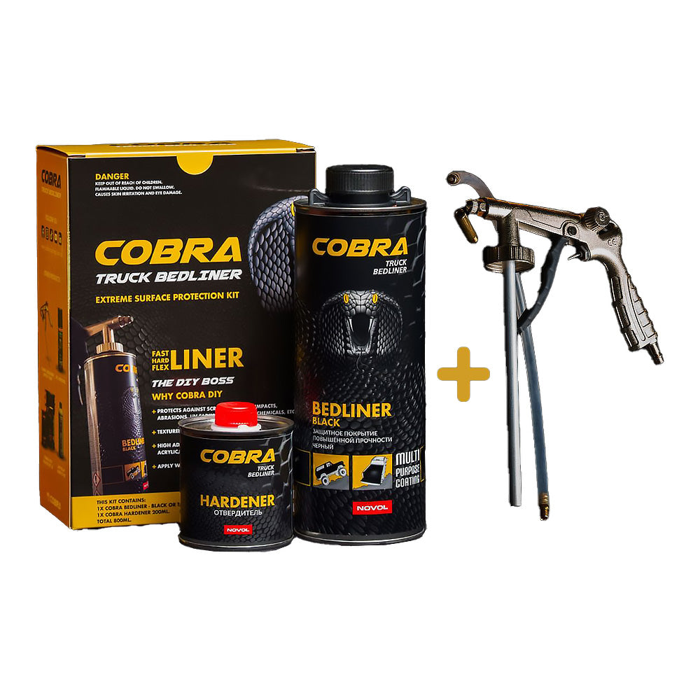 NOVOL COBRA Bedliner Black Kit With Gun 800ml Ute Tray Liner Protective Coating