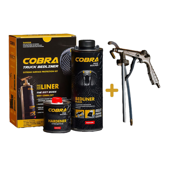NOVOL COBRA Bedliner Black Kit With Gun 800ml Ute Tray Liner Protective Coating