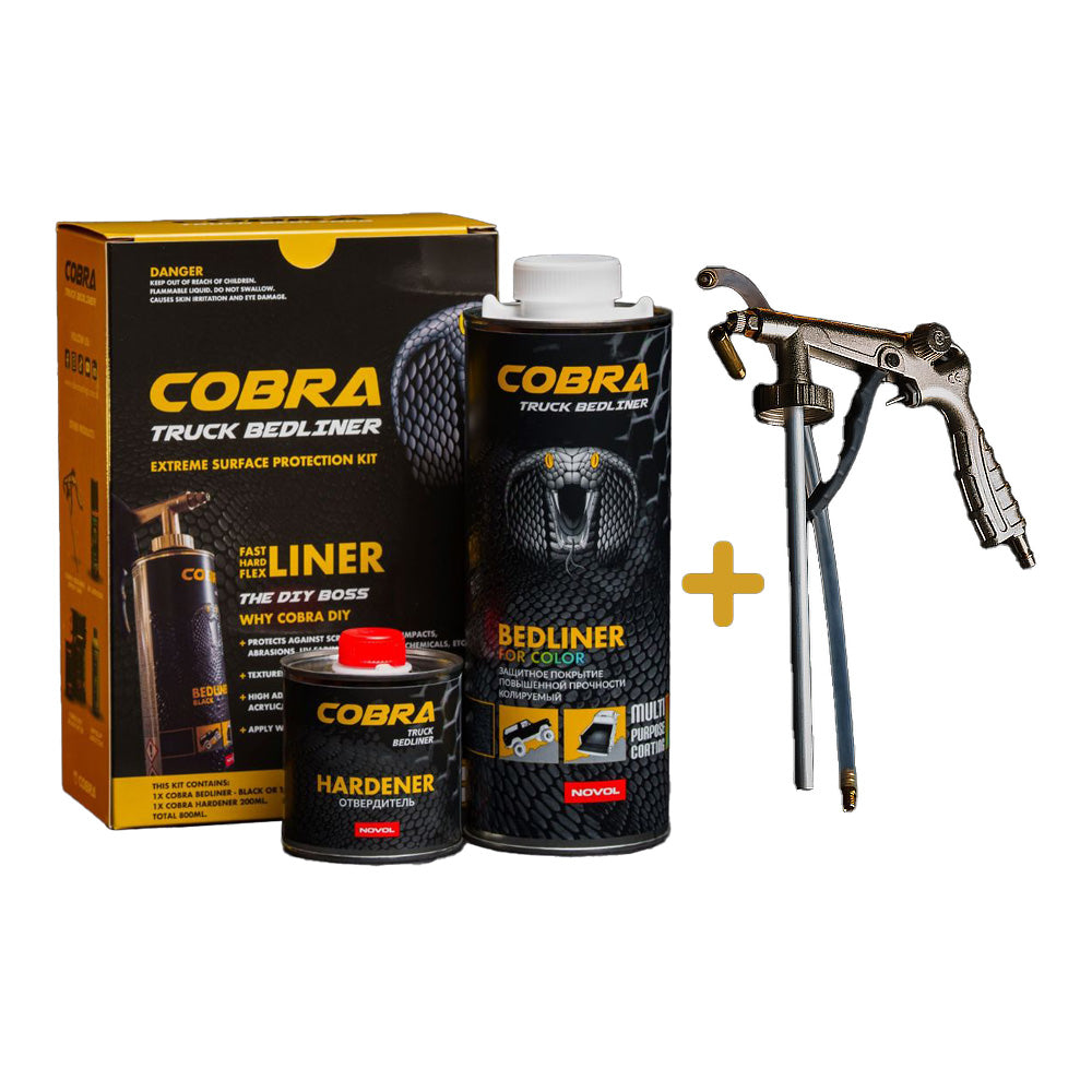 NOVOL COBRA Bedliner Tintable Kit With Gun 800ml Ute Tray Liner Protective Coating